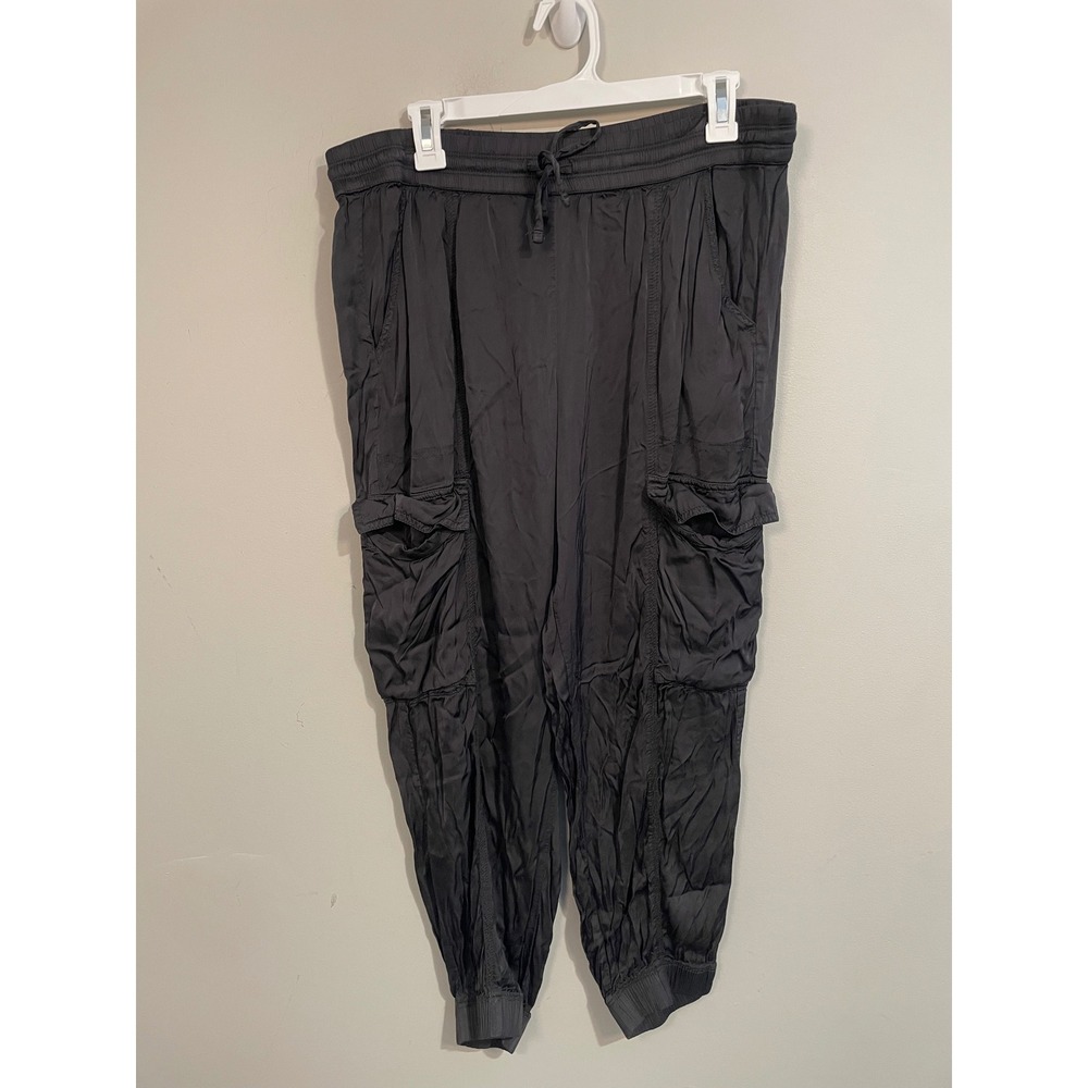 Aerie Satin Cargo Joggers in Gray Size Large Casual Loungewear‎ Comfort